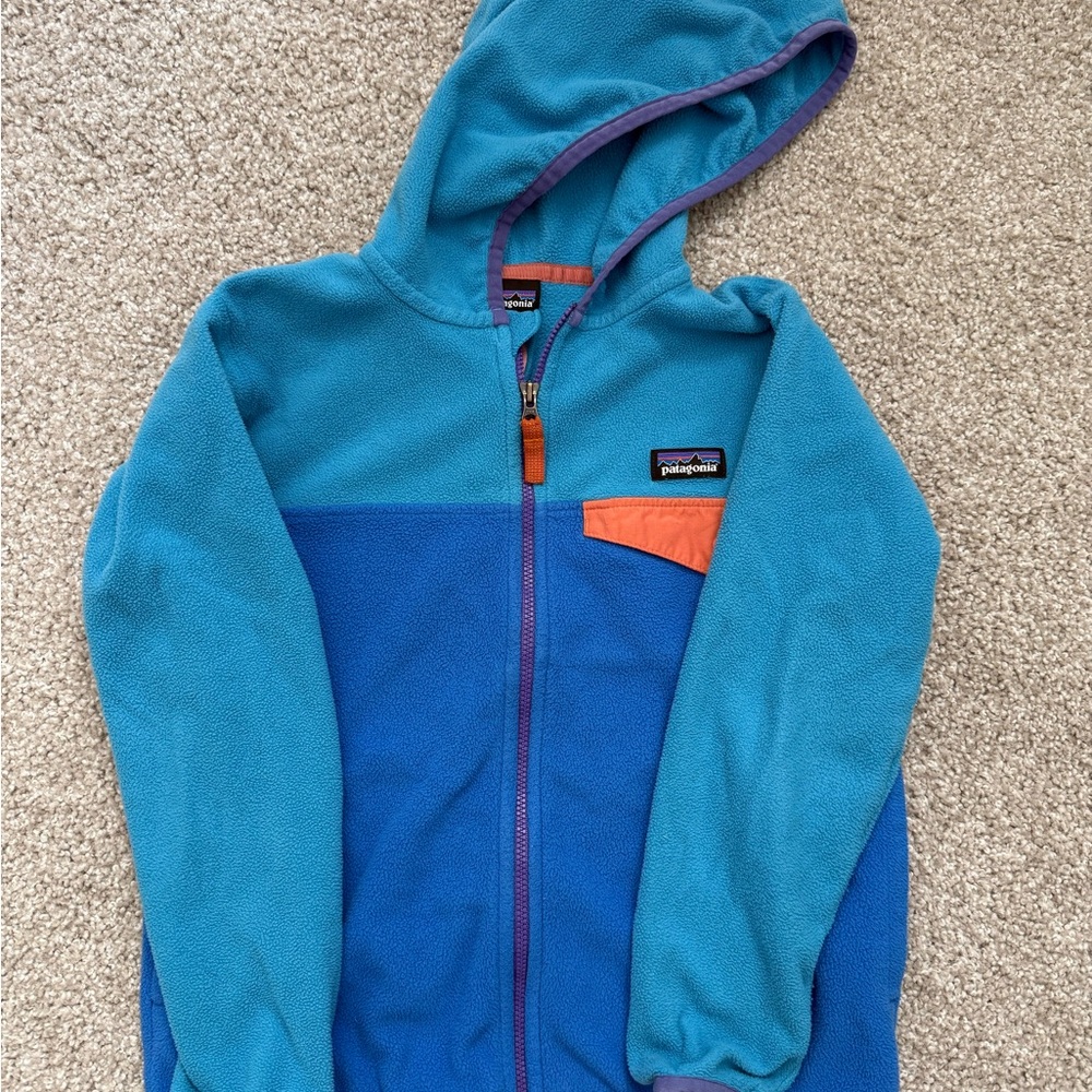 Patagonia Blue and Orange Fleece Hoodie